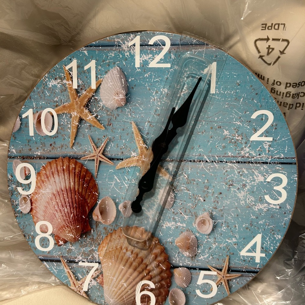 Coastal Seashell Wall Clock - Blue and Brown